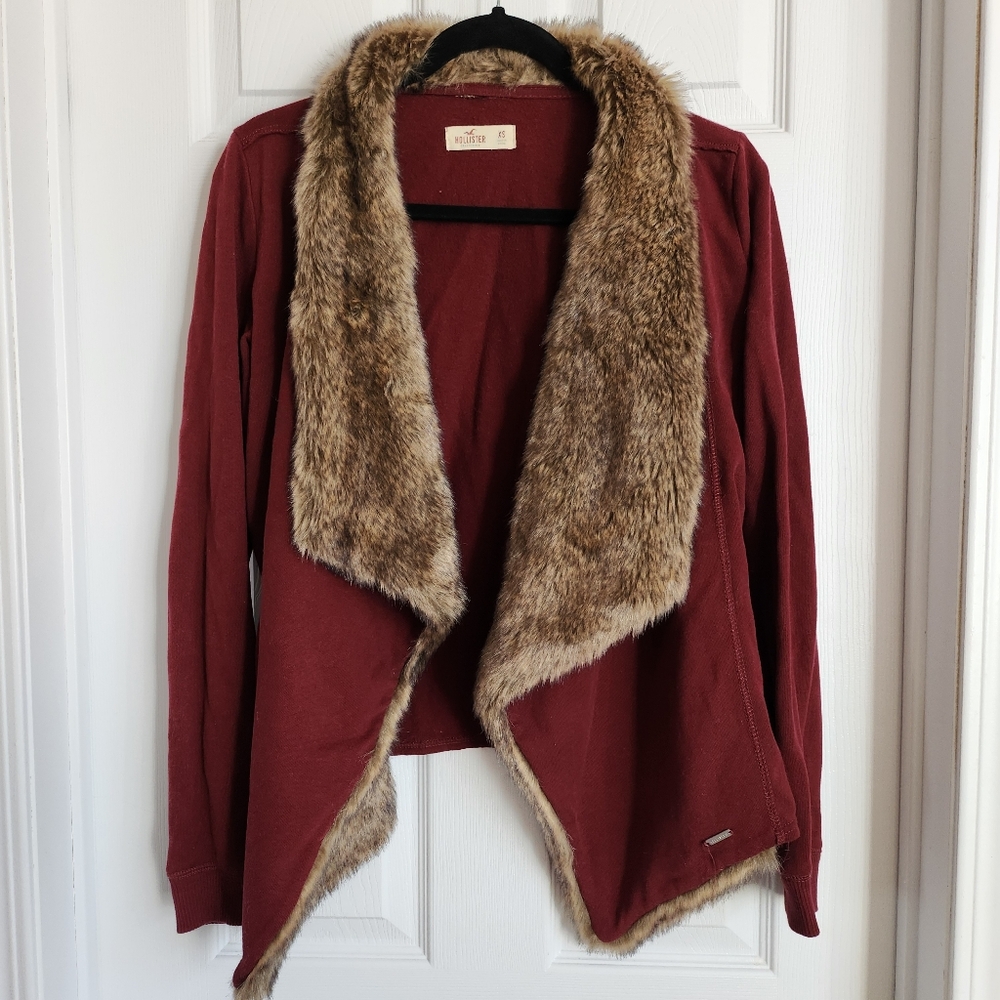 Hollister burgundy shawl jacket size xs